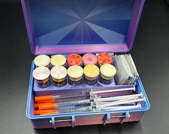 10ml Peptide Recon Kit Storage Box | Holds 10 10ml Vials | GLP1 Aminos Organizer with Wipe & Prefilled Syringe Storage | 3D Printed Case