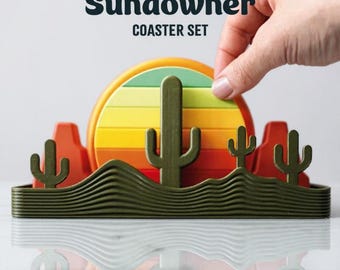 3D Printed Cactus Sunset Coasters Set | Made in Germany | Desert Home Decor