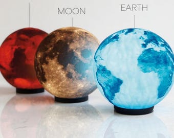 Earth Lamp 150mm LED Globe Light, 3D Printed Topographic Planet Lamp, Ambient Night Light, Home Decor Gift, Made in Germany