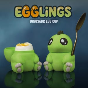 Egglings Dinosaur Egg Cup, 3D Printed PLA Egg Holder, Cute Dino Kitchen Decor, Breakfast Gift, Made in Germany, Biodegradable Desk Organizer