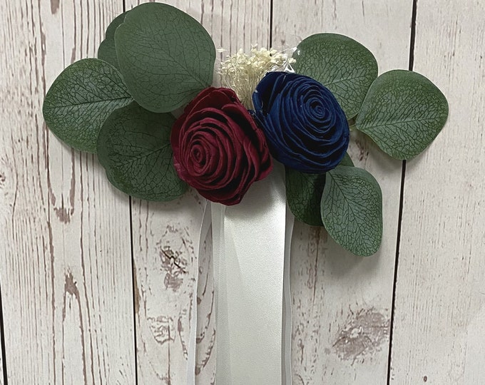 Lot of 4 Pew decoration, Aisle decor, Chair aisle flower, Eucalyptus wedding decor, Chair swag, Sola flowers, Rustic, Boho