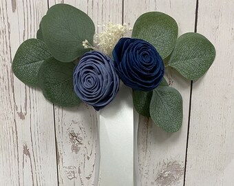 Lot of 4 Pew decoration, Aisle decor, Chair aisle flower, Eucalyptus wedding decor, Chair swag, Sola flowers, Navy, Dusty Blue, Boho, Rustic