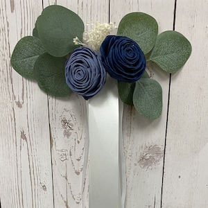 Lot of 4 Pew decoration, Aisle decor, Chair aisle flower, Eucalyptus wedding decor, Chair swag, Sola flowers, Navy, Dusty Blue, Boho, Rustic