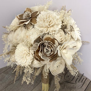 Wedding Bouquet, Bridal Bouquet, Bridesmaid Bouquet, Sola Flower, Wedding Flower, Wooden Flower, Ivory, Cream, Rustic, Boho, Lily of Angeles