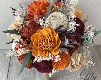 Wedding Bouquet, Bridal Bouquet, Sola Flower, Wedding Flower, Wooden Flower, Fall, Orange, Burnt, Rust, Rustic, Boho, Lily of Angeles