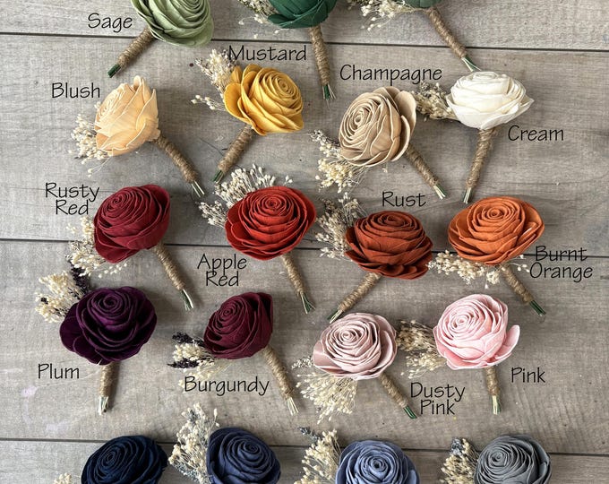 Boutonniere, Rose, Homecoming boutonniere, prom boutonniere, Wedding Flowers, Bouquet, Sola Wood Flowers Burlap Rustic Boho, Lily of Angeles