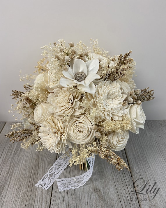 Silver Gold Sola Wood Flower Bridal Wedding Bouquet Accessories