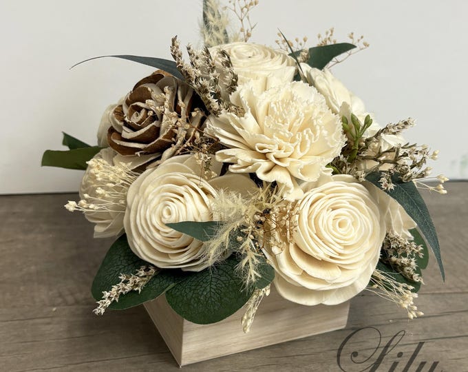 Wedding Centerpiece, Sola Flower, Wedding Flower, Wooden Flower, Cream, Eucalyptus, Decoration, Rustic, Boho, Lily of Angeles