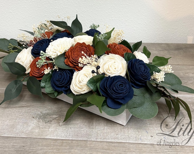 Wedding Altar Centerpiece, Sola Flower, Wedding Flower, Wooden Flower, Rust, Navy, Eucalyptus, Decoration, Rustic, Boho, Lily of Angeles