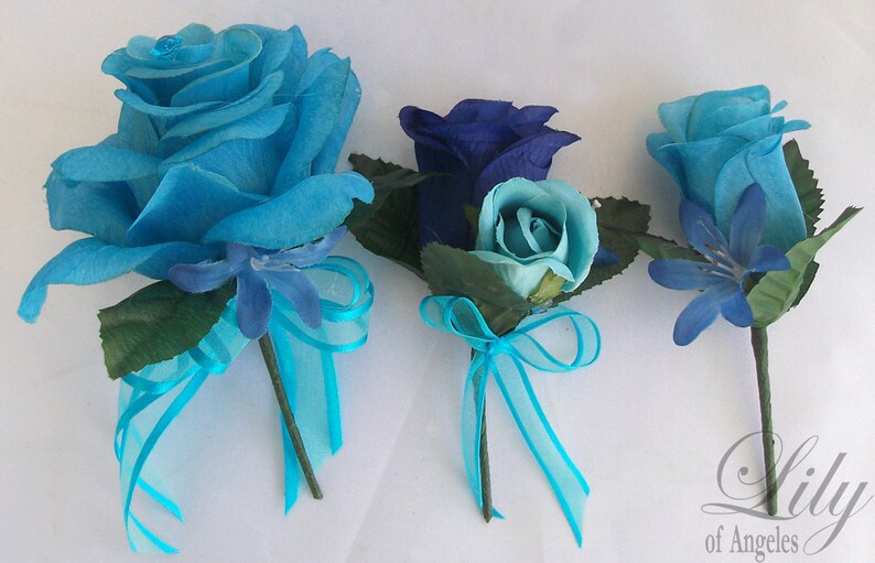 Malibu Wedding Bouquet Lily of Angeles Silk Flower Bouquet Bridal Bouquet RESERVED LISTING Turquoise Blue Bridesmaid Bouquet