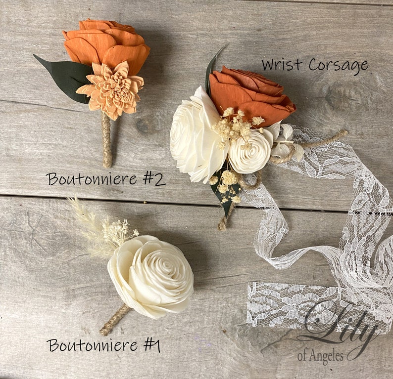 Wedding Bouquet, Bridal Bouquet, Bridesmaid Bouquet, Sola, Wedding Flower, Wooden Flower, Orange, Rust, Cream, Rustic, Boho, Lily of Angeles image 5