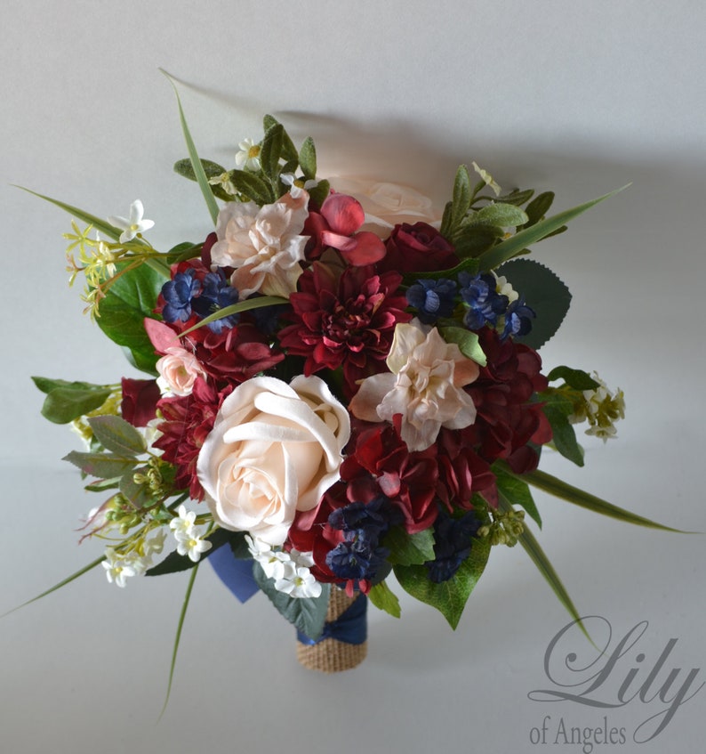 Wedding Bouquetbridal Bouquetburgundy Navy Etsy Burgundy Wedding Flowers Red Bouquet Wedding Summer Wedding Bouquets