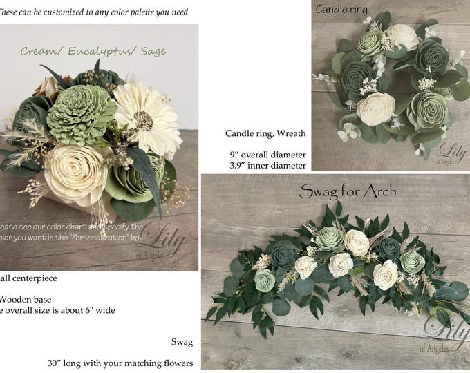 Wedding Centerpiece Sola Flower Wedding Flower Wooden Flower Sage Eucalyptus Decoration Boho Swag, Arch, Candle ring Wreath, Lily of Angeles