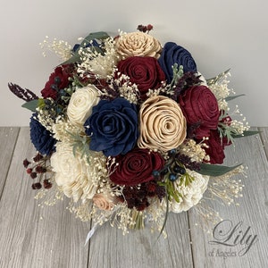 Wedding Bouquet, Bridal Bouquet, Sola Flower, Wedding Flower, Wooden Flower, Burgundy, Navy, Blush, Rustic, Boho, Lily of Angeles image 5