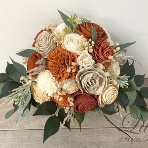 Wedding Bouquet, Bridal Bouquet, Bridesmaid Bouquet, Sola, Wedding Flower, Wooden Flower, Orange, Rust, Cream, Rustic, Boho, Lily of Angeles image 1