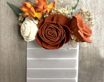 Pocket Boutonniere Groom Custom Prom Wedding Flower Sola Wood Dried Baby's Breath Accessories Fall Rust Orange Rustic Boho Lily of Angeles
