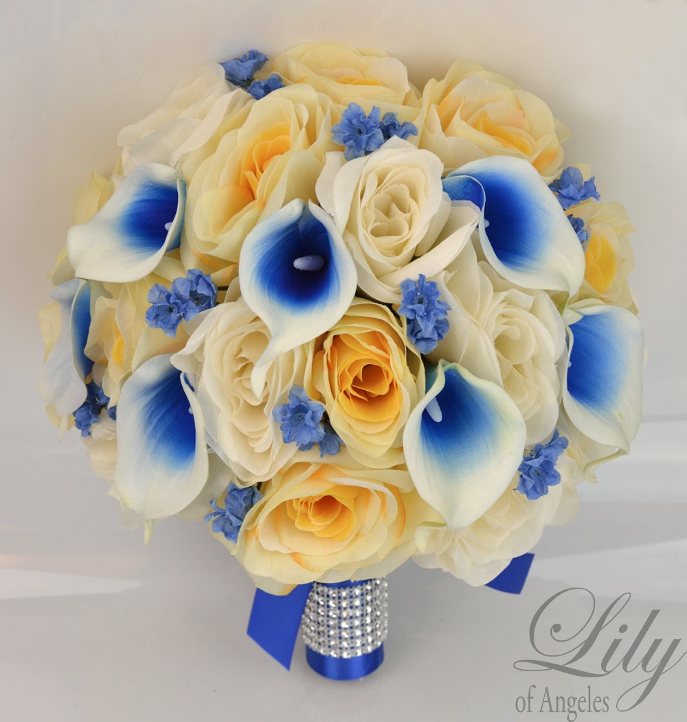 17pcs Wedding Bridal Bouquet Set Decoration Package Silk Flowers PURPLE YELLOW