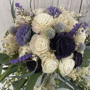 Wedding Bouquet, Bridal Bouquet, Bridesmaid Bouquet, Sola Flower, Wedding Flower, Wooden Flower, Purple, Lavender, Rustic, Lily of Angeles