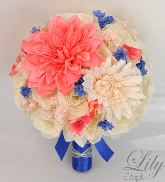 17 Piece Package Silk Flowers Wedding Bouquet Bride Bridal Etsy