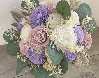 Wedding Bouquet, Bridal Bouquet, Sola Flower, Wedding Flower, Wooden Flower, Dusty Lavender, Dusty Pink, Rustic, Boho, Lily of Angeles