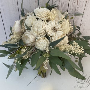 Wedding Bouquet, Bridal Bouquet, Bridesmaid Bouquet, Sola Flower, Wedding Flower, Wooden Flower, Ivory, Cream, Rustic, Boho, Lily of Angeles