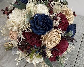 Wedding Bouquet, Bridal Bouquet, Sola Flower, Wedding Flower, Wooden Flower, Burgundy, Navy, Blush, Rustic, Boho, Lily of Angeles