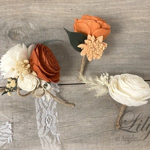 Wedding Bouquet, Bridal Bouquet, Bridesmaid Bouquet, Sola, Wedding Flower, Wooden Flower, Orange, Rust, Cream, Rustic, Boho, Lily of Angeles image 7