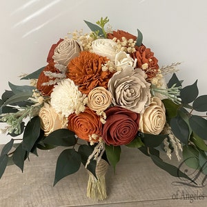 Wedding Bouquet, Bridal Bouquet, Bridesmaid Bouquet, Sola, Wedding Flower, Wooden Flower, Orange, Rust, Cream, Rustic, Boho, Lily of Angeles image 6