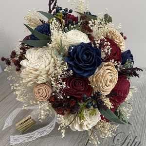 Wedding Bouquet, Bridal Bouquet, Sola Flower, Wedding Flower, Wooden Flower, Burgundy, Navy, Blush, Rustic, Boho, Lily of Angeles image 2