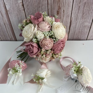 Wedding Bouquet, Bridal Bouquet, Sola Flower, Wedding Flower, Wooden Flower, Pink, Mauve, Rustic, Boho, Lily of Angeles
