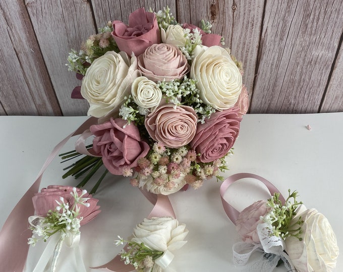 Wedding Bouquet, Bridal Bouquet, Sola Flower, Wedding Flower, Wooden Flower, Pink, Mauve, Rustic, Boho, Lily of Angeles