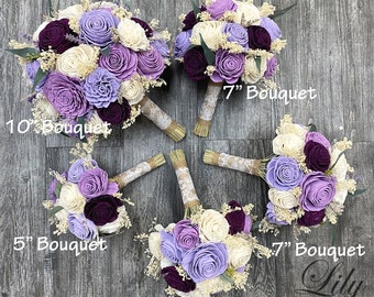 Wedding Bouquet, Bridal Bouquet, Sola Flower, Wedding Flower, Wooden Flower, Beauty, Lavender, Plum, Rustic, Boho, Lily of Angeles