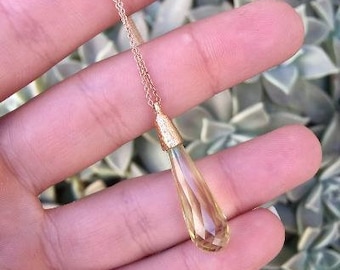 Citrine Briolette Necklace in 14K Rose Gold, Citrine Pendant, Crystal Necklace, Crystal Jewelry, Citrine and Rose Gold Necklace, Citrine