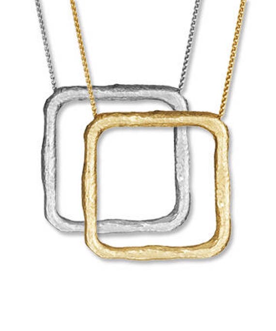 Square Pendant Necklace Recycled Gold Geometric Jewelry Hammered - Square Pendant Necklace Gold Square Pendant Necklace Recycled Gold Geometric Jewelry Hammered - Square Pendant Necklace Gold