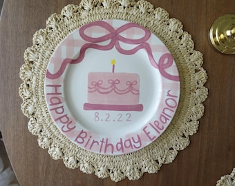Personalized Ceramic Birthday Plate: Hand-Painted Keepsake Gift for Girls