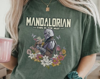 Star Wars Women Shirt, Mandalorian Grogu Floral Mothers Day Shirt, Disney Trip Tee