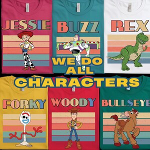Vintage Toy Story Character Shirt, Disney Family Tee, Woody Buzz Jessie Rex Forky Hamm image 2