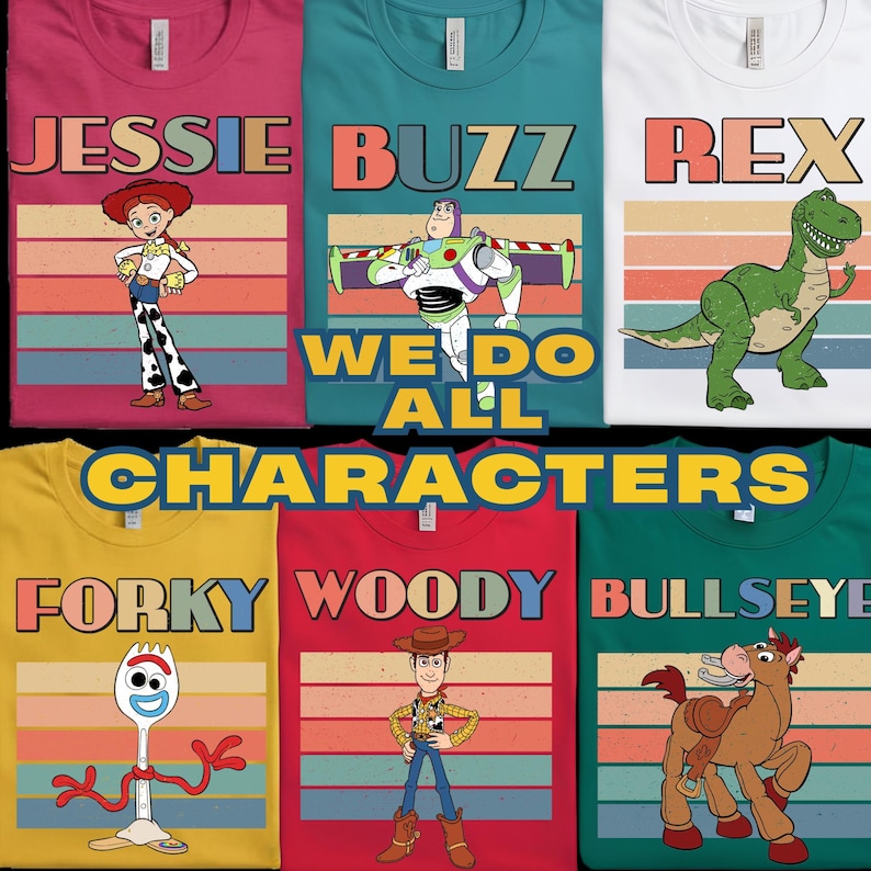 Vintage Toy Story Character Shirt, Disney Family Tee, Woody Buzz Jessie Rex Forky Hamm image 2