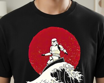 Funny Stormtrooper Surf Shirt, Japanese Wave Graphic Tee, Disney Star Wars Shirt