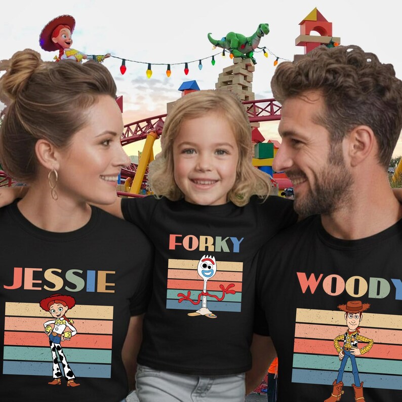 Vintage Toy Story Character Shirt, Disney Family Tee, Woody Buzz Jessie Rex Forky Hamm image 4