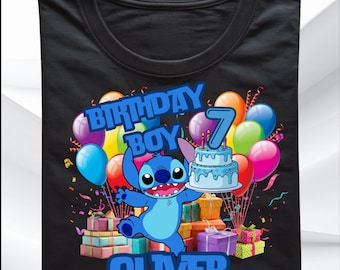 Stitch Birthday Boy Shirt, Custom Name Age, Matching Family Tee