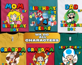Custom Mario Birthday Shirt, Family Birthday Shirts With Matching Character Designs