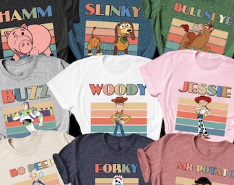 Vintage Toy Story Character Shirt, Disney Family Tee, Woody Buzz Jessie Rex Forky Hamm