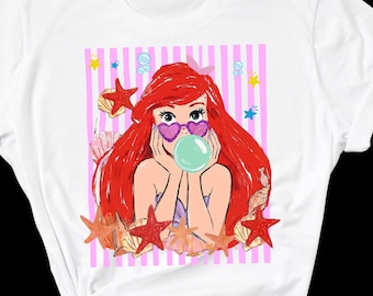 Ariel Mermaid Graphic Tee, Ocean Princess Summer Vacation Outfit