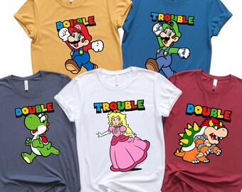 Double Trouble Super Mario Character T-Shirts, Matching Sibling & Friends Tee