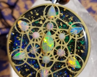 13 Welo Opal Metatron Cube Pendant