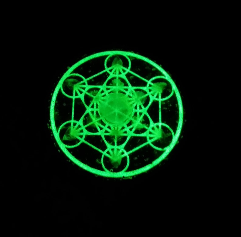 13 Moonstone Metatron Cube Orgone Pendant Super Rainbow Fire Double Sided Glow image 3