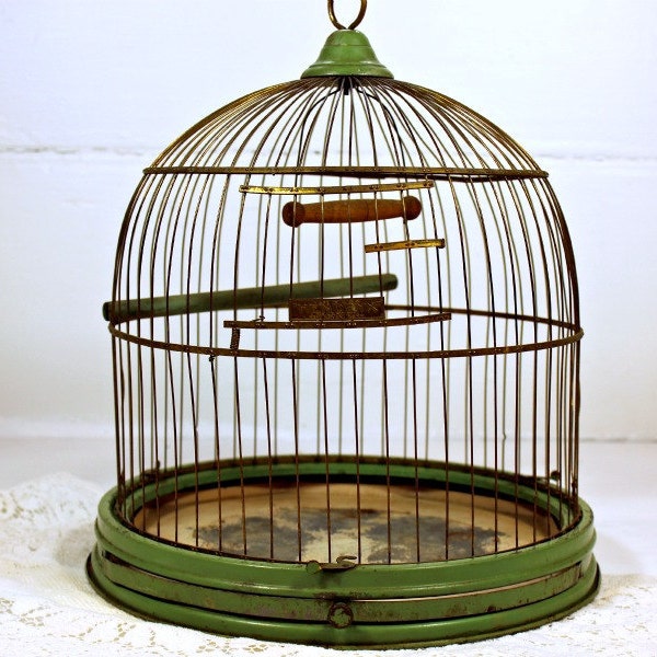 Vintage, Antique, Birdcage Hendryx, Green, Stand