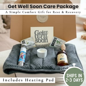 Paquete de recuperación con almohadilla térmica y miel, caja de regalo para recuperación quirúrgica y cesta de recuperación Hygge - Relájate y recupérate pronto