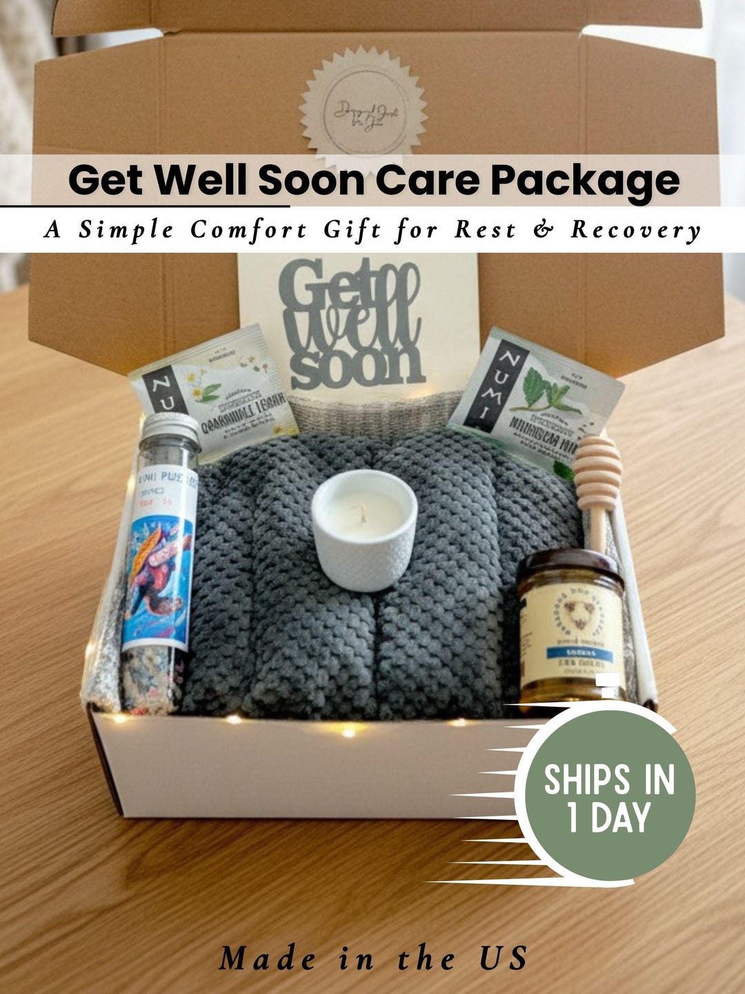 Get Well Soon Care Package With Heating Pad & Honey, Surgery Recovery ...